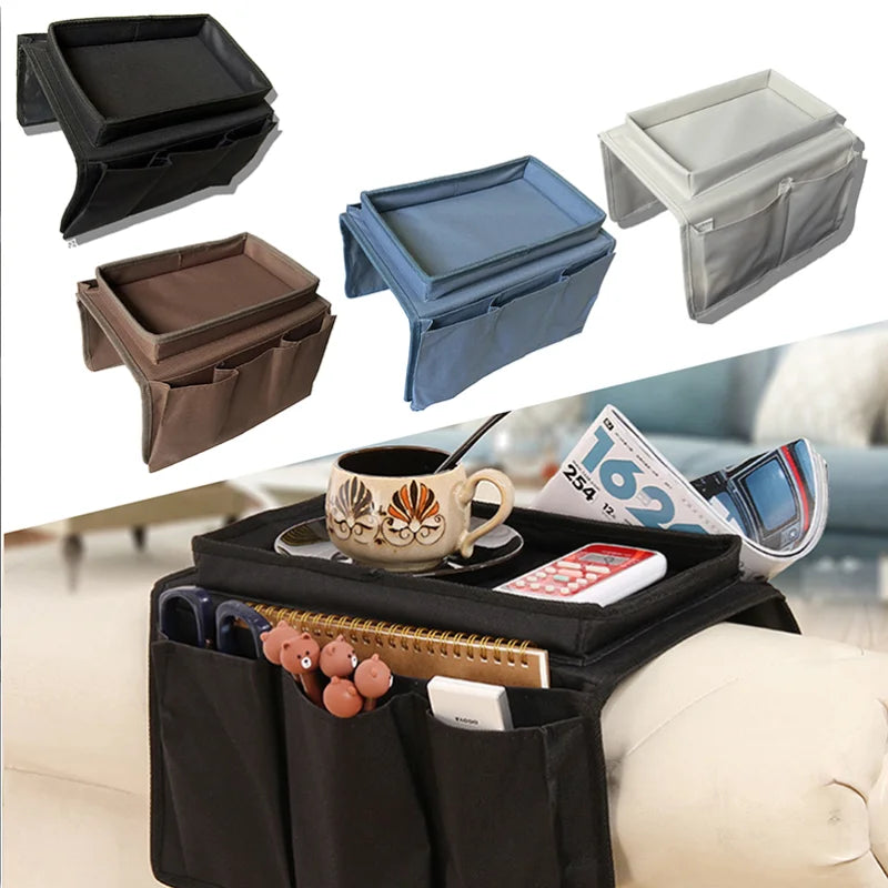 Canvas Sofa Armrest Table Organizer 4 Pockets Cup Holder Magazine Tray Couch Armchair Hanging Storage Bag Living Room