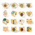 French Retro Jewelry Stainless Steel Gemstone Ring Opening Adjustable Gold Plated Finger Ring for Women