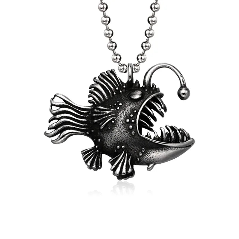 SS8-671P Steel Soldier Stainless Steel Lantern Fish Pendant Chain Animal Necklace Men Jewelry