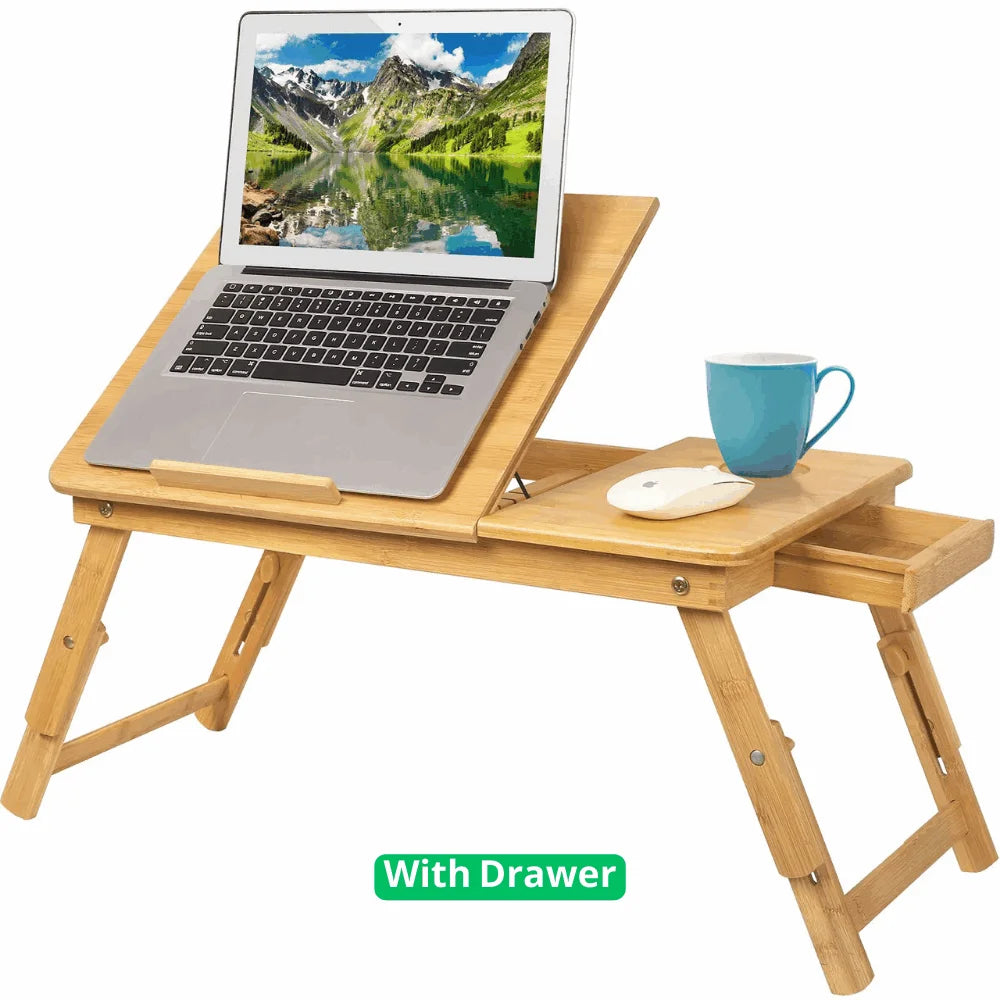 Ergonomic Design Portable Bamboo Laptop Stand Laptop Desk Serving Tray Foldable Bamboo Wood Bed Table for Home Travel