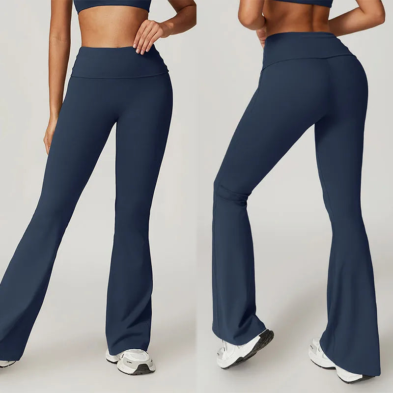 CNSHELL Custom Logo Folded High Waist Scrunch Butt Brushed Fabric Yoga Sports Fitness Running Gym Flared Leggings