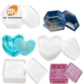 AK Heart Shape Silicone Epoxy Resin Mold for Jewelry Boxes Hexagon Storage Box Mold Square Epoxy Molds DIY Resin Craft Tools