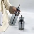 High Borosilicate Glass Transparent Coffee Juice Time Marker Water Bottle With Leather Strap