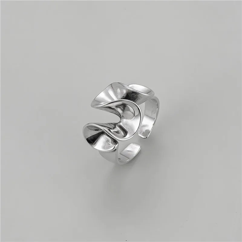 Geometric 925 Sterling Silver Abstract Art Design Edge Skirt Adjustable Ring for Women Birthday Gifts