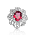 Abiding Fancy Luxurious Big Flower Ring Silver 925 Lab Created Ruby Big Stone Rings Jewelry Women Wedding