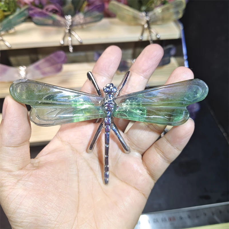 Healing Stones Rainbow Fluorite Dragonfly Carvings Animal Crafts for Decoration