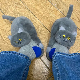 2022 Cuddly Hug Cat Slippers Ladies Fashion Winter Home Slides Kawaii Floor Shoes Furry Slippers