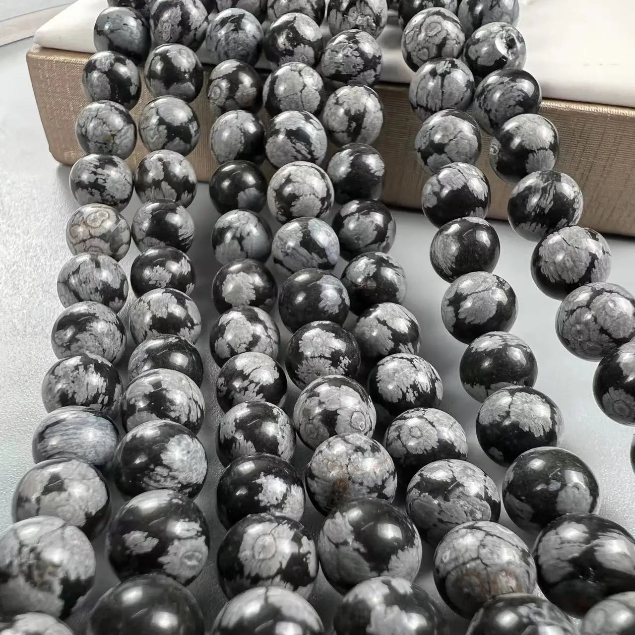 CJ Hot Sale 8mm 10mm High Quality Natural Snowflake Obsidian and Alabaster Stone Beads Round Shape Colorful for Jewelry Making