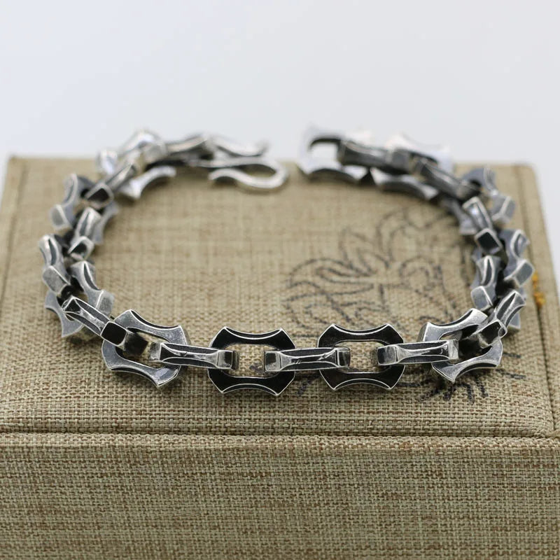 Sterling Silver 925 Hip Hop Punk Keel Bracelet for Men Personality Jewelry Retro Bracelet