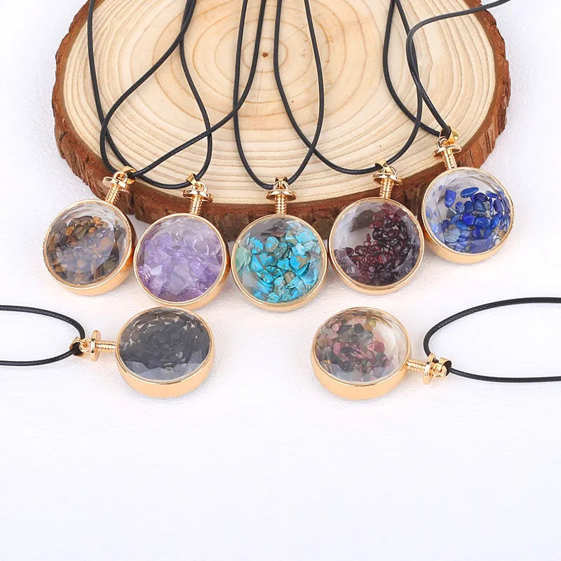 Natural Crystal Key Chain Aquamarine Garnet Crystal Key Chain Wishing Bottle Pendant Keychain