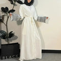 Open Front Abaya Muslim Long Sleeve Abayas Maxi Dress Islamic Clothing Tassel Embroidery Kaftan Women Jilbabs With Belt