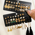 Fashion Pearl Geometric Rhinestone Butterfly Mixed Designs Tassel Stud Earrings Set for Women Jewelry