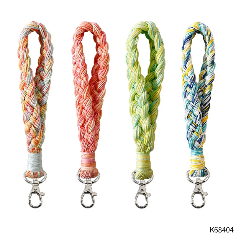 Boho Cotton Macrame Wristlet Lanyard Key Chains Handcrafted Braided Bag Charms Zinc Alloy UV Printing Customizable Key Holder