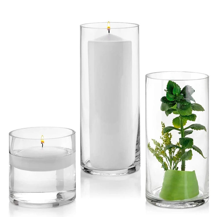 Hand Blown Clear Glass Cylinder Vase Flower Vase Floating Candle Holder Vase