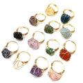 Adjustable Handmade Green Stone Ring Agate Amethyst Natural Stone Rings