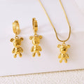 New Women Fashion Colorful 18k Gold PVD Plated CUTE BEAR Pendant Necklace Earrings Stainless Steel Jewelry Set