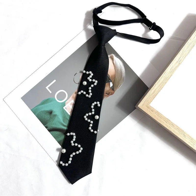 Handmade Casual Style Breathable 100% Polyester Decorative Tie Pearl JK Uniform Blouse Accessories Photography Niche Knot-Free
