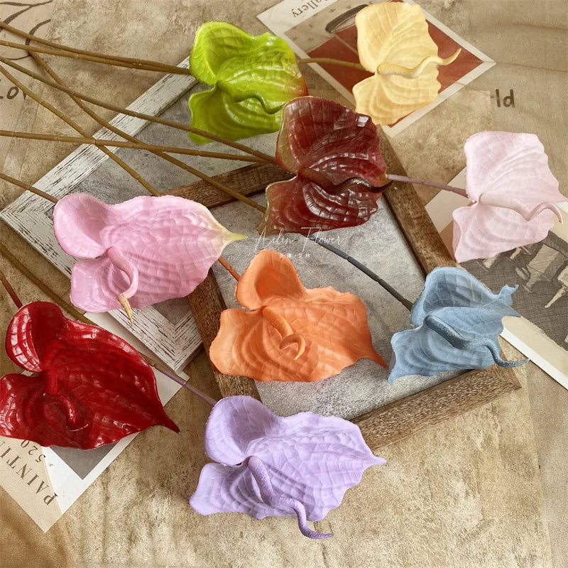 C-AF003 Factory Artificial Real Touch Single Latex Anthurium Flowers Fake Anthuriums for Wedding Home Decoration