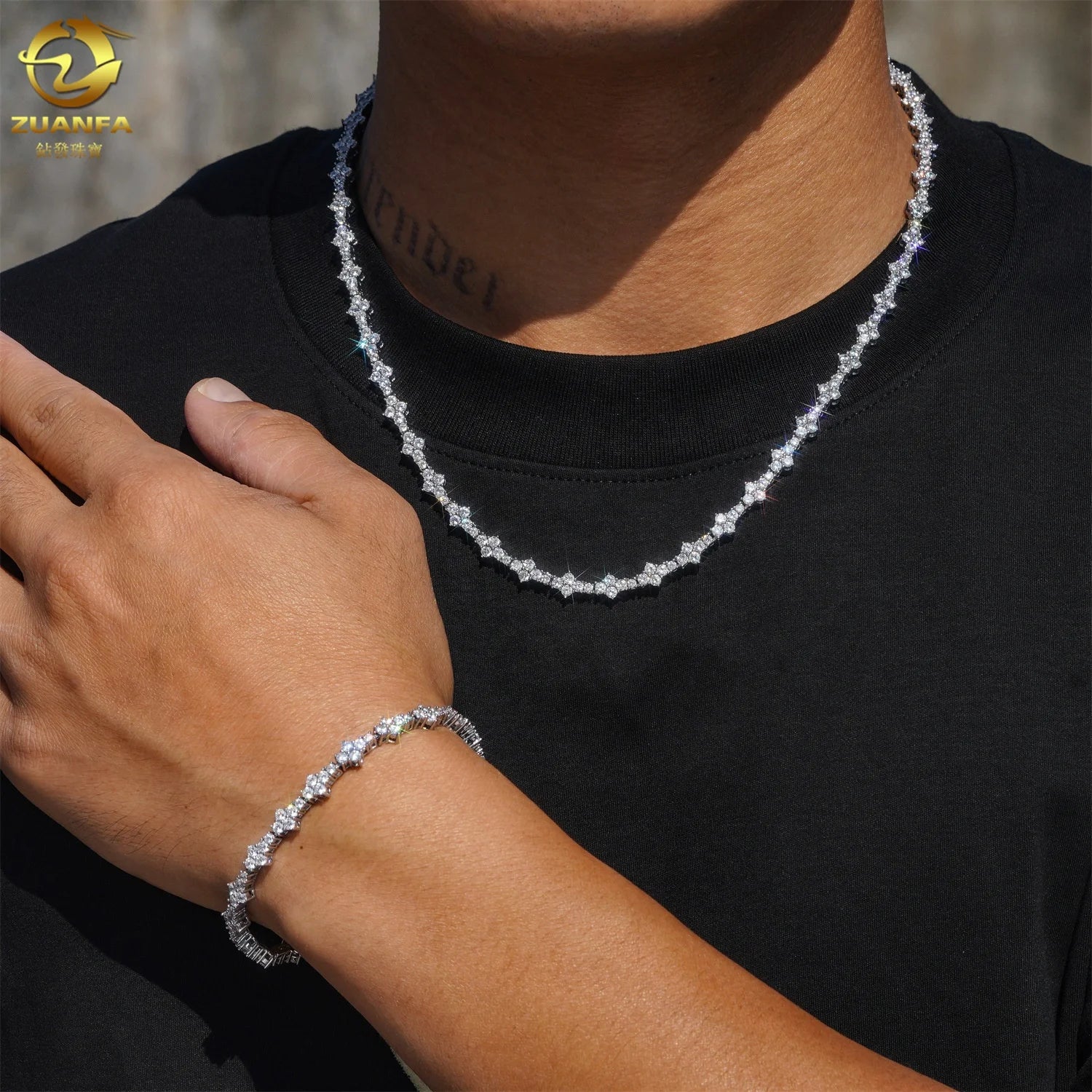 New Arrival 925 Sterling Silver Iced Out White Gold Pass Diamond Tester Rapper Jewelry 3MM Moissanite Cross Tennis Chain