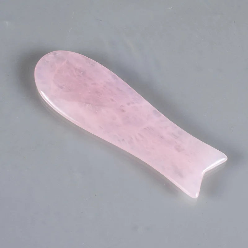 HZ Chinese Fishtail Type Guasha Scraping 100% Natural Jade Rose Quartz Gua Sha Stone for Anti Aging