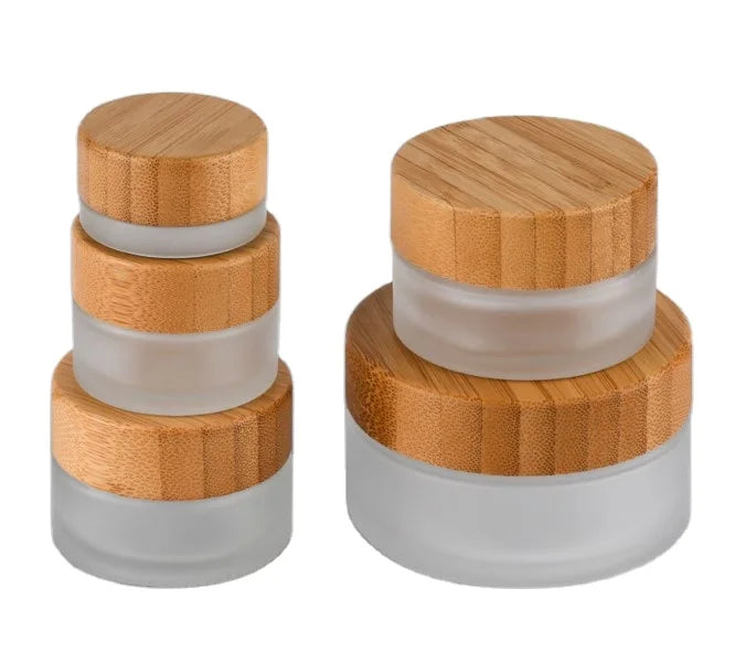 Factory Direct White Glass Cosmetic Jar with Bamboo Cap 50g 100g 150g 200g for Skin Care Cream