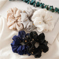 MIO Korean Sweet Girls Hair Accessories Chiffon Fabric Gold Star Pattern Hair Scrunchies Ties Solid Color Elastic Hair Band
