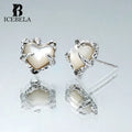 Fine Jewelry Designer 925 Sterling Silver Earrings Korean Sweet Cold Design Sense Heart Shape Shell Stone Stud Earring for Girls