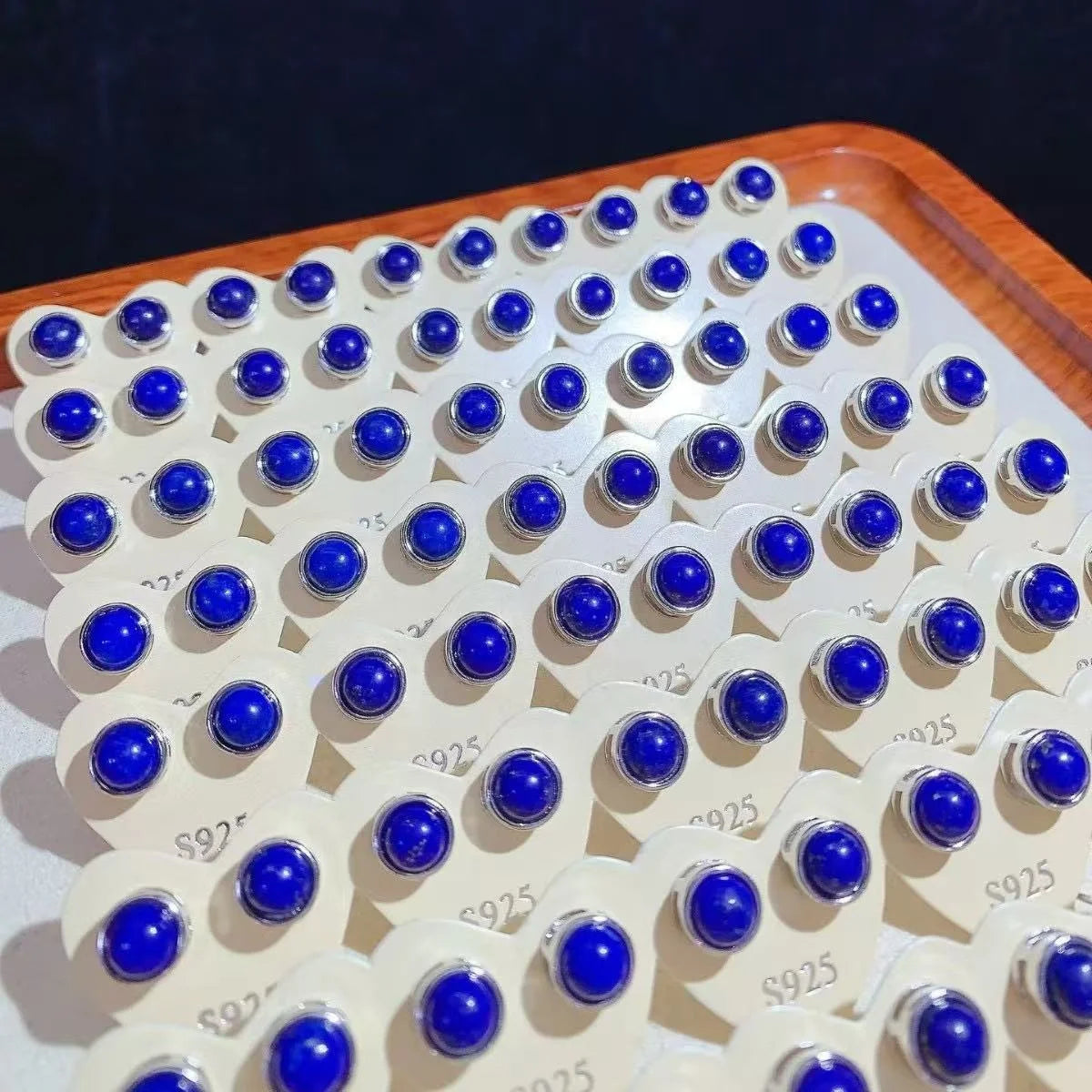 Spiritual Crystal Healing Stone Jewelry Natural Lapis Lazuli 925 Sterling Silver Needle Simple Round Ear Studs