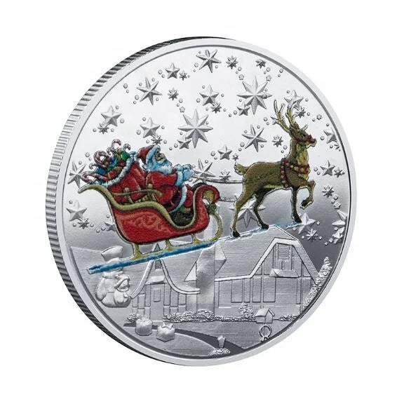 Wholesale Christmas Metal Santa Claus Badge Plated Wishing Coin