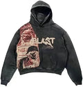 Customized Men's Retro Casual Hoodie 100% Cotton French Terry Heavyweight Faded Top Embroidered Skull Print Washed Snowflake