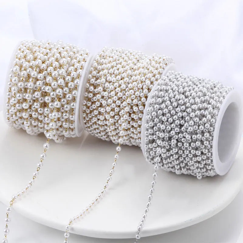 Silver and Gold Plating Bulk Wholesale Stainless Steel Imitation Pearl Necklace Chain Sold by Meter