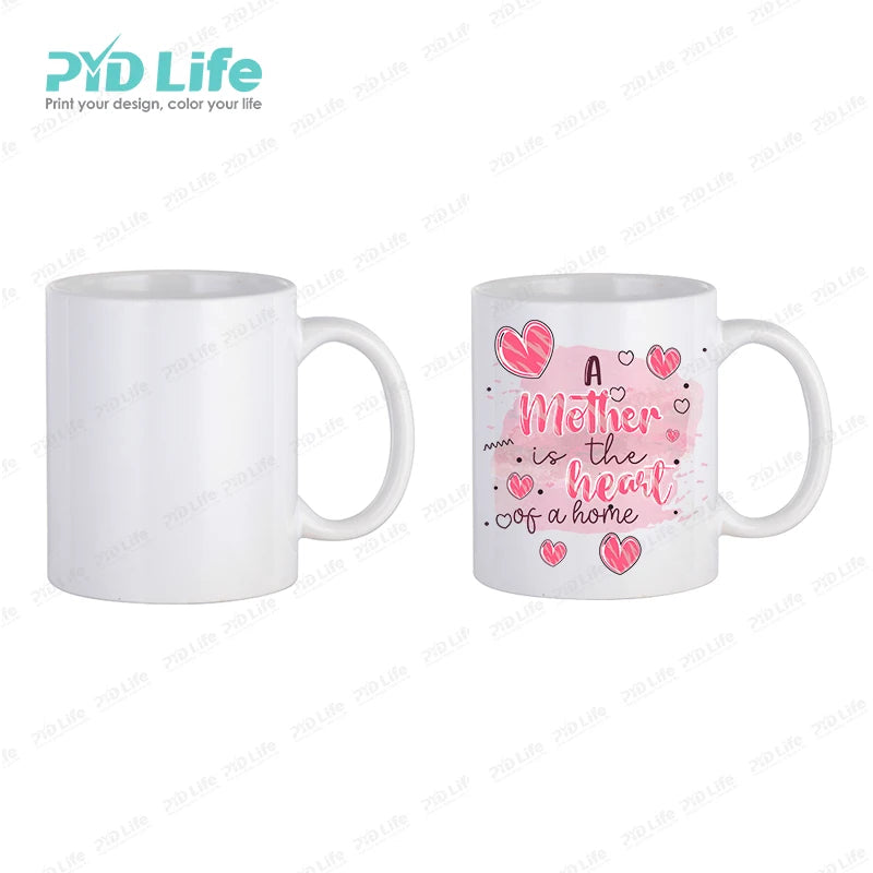 PYD Life RTS Mother's Day 11oz 330ml Hot Sale 3A Ceramic White Sublimation Coffee Cups Mugs