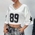 Custom Boxy Cropped T Shirt Y2k Streetwear Printed Crop Tops  V-Neck Mesh Jersey Shirt for Women