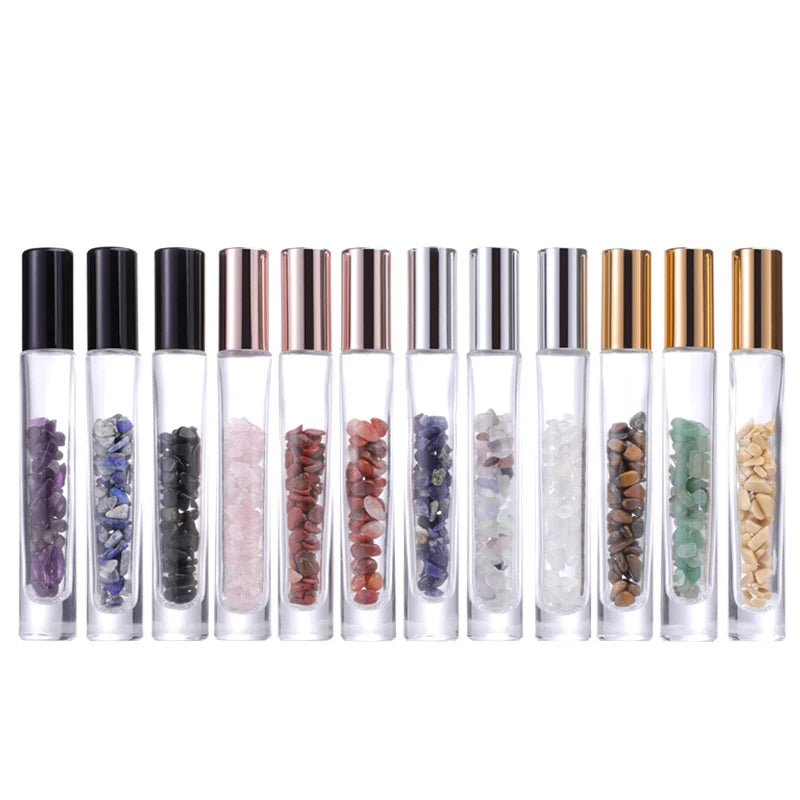 Empty 10ml Essential Oil Perfume Crystal Chips Glass Bottles Crystal Roller Oil Perfume Bottle