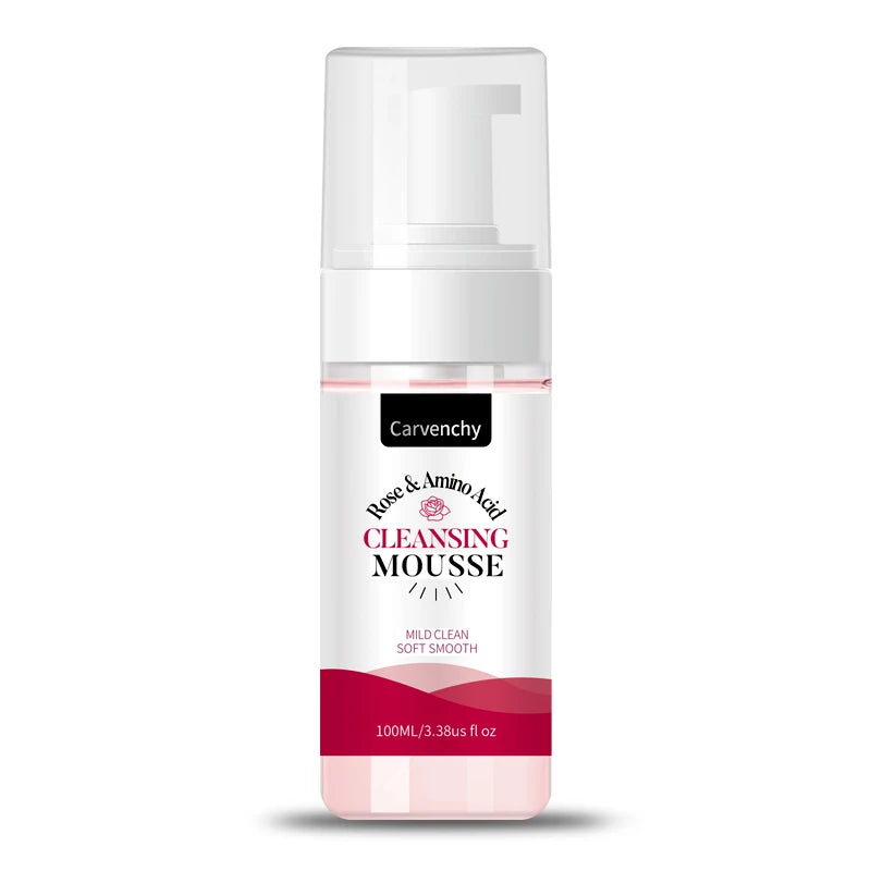 Rose Amino Mousse Facial Cleanser for Sensitive Dry Skin Gentle Deep Cleansing Bubbles Wash Face Product