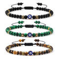 4mm Tiger Eye Stone Beaded Bracelet Evil Eye Handmade Adjustable Natural Stone Bracelet for Woman Men
