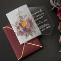Creative Shape 2-Color Foil Clear Acrylic Wedding Invitation Cards Luxury Paper Vellum Cover with Wax Seals