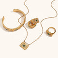 Dingran Vintage Malachite Zircon Crystal Rhinestone Pendant Necklaces Gold Plated Tarnish Free Jewelry Set