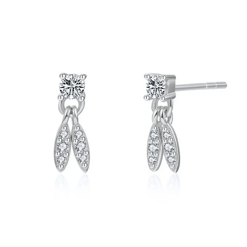 925 Sterling Silver Earrings for Women Simple Cubic Silver Leaves Design with Clear CZ Zircon Stud Gold Plated Trendy Jewelry