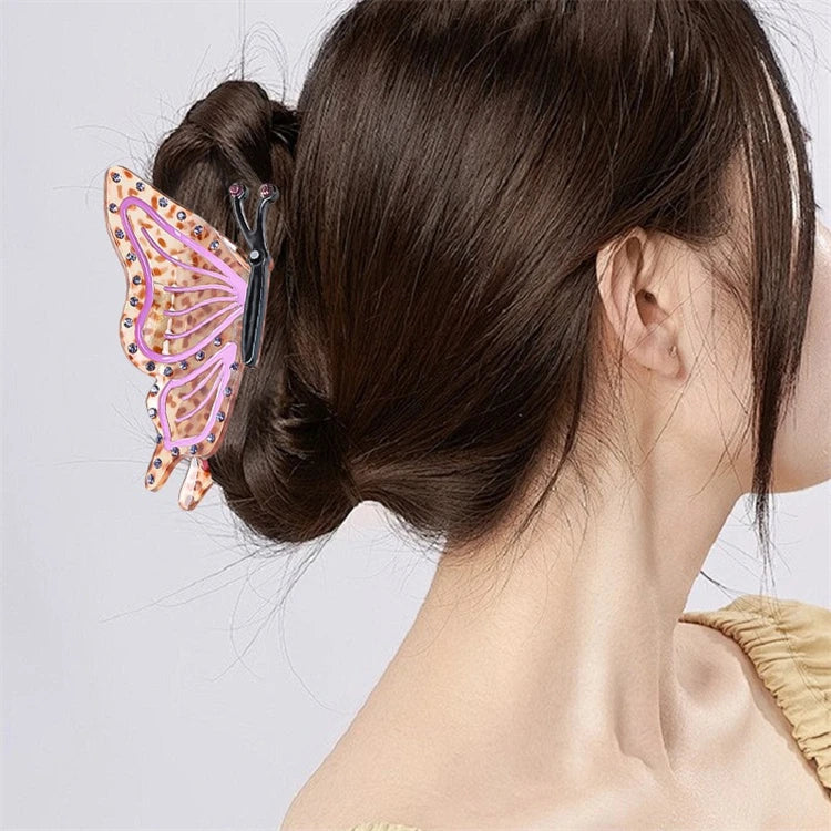 WoW Sheila 3D Butterflies Hair Claw Clips Custom Funky Rhinestone Acetate Claw Hair Accessories for Girls and Women