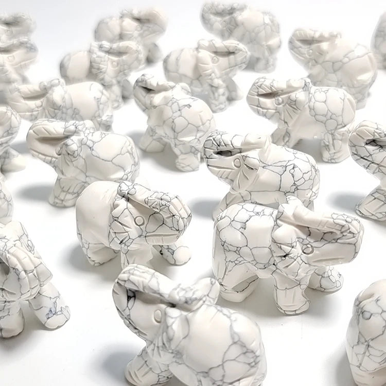 HZ Wholesale Natural Mixed Stone Animals Howlite Carving Gemstone Elephant Crystal Elephants Carving for Crystal Decoration