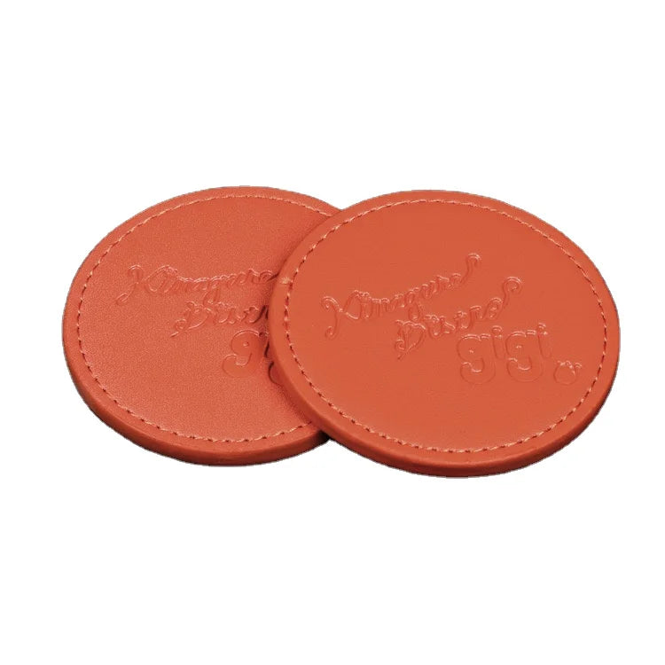 Promotional Custom Embossed Leather Circle Coasters with Logo 10x10cm Eco-Friendly Modern Style for Home & Restaurant Use