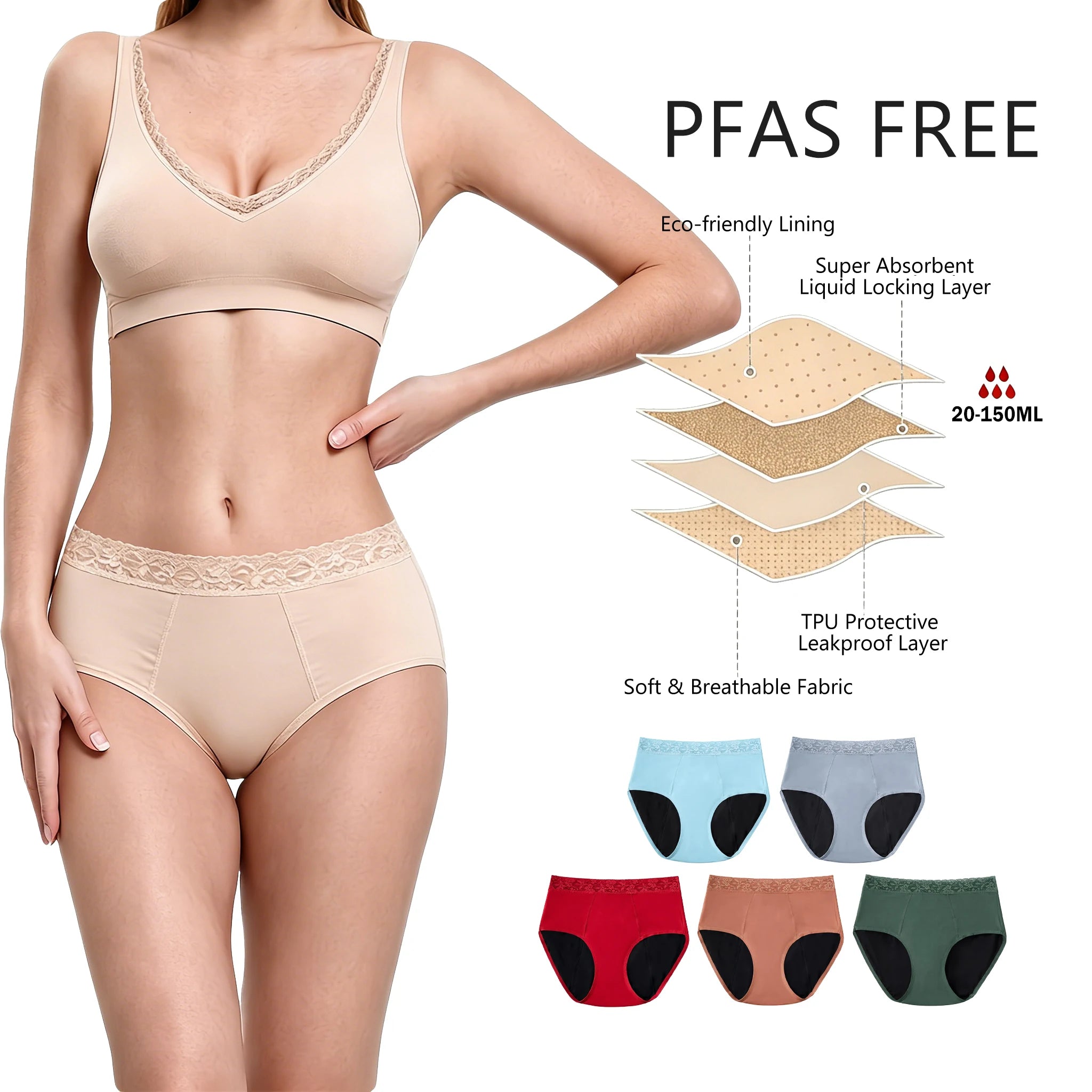 Shanhao OEM PFAS-free Leakproof Underwear Heavy Flow Postpartum Underwear Bio Based Menstrual Panties Period Panties for Women
