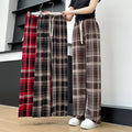 Women Plaid Wide Leg Pants High Waist Soft Ice Silk Spring Summer Trousers Lady Thin Casual Long Pants