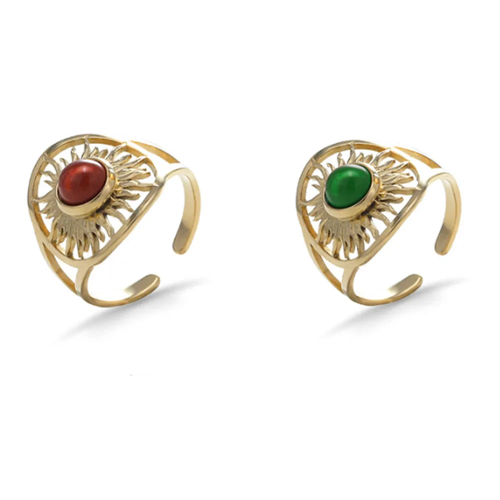 Bulk Waterproof Chic Eternity Stainless Steel Gold Plated Green and White Gemstone Charm Finger Ring Jewelry