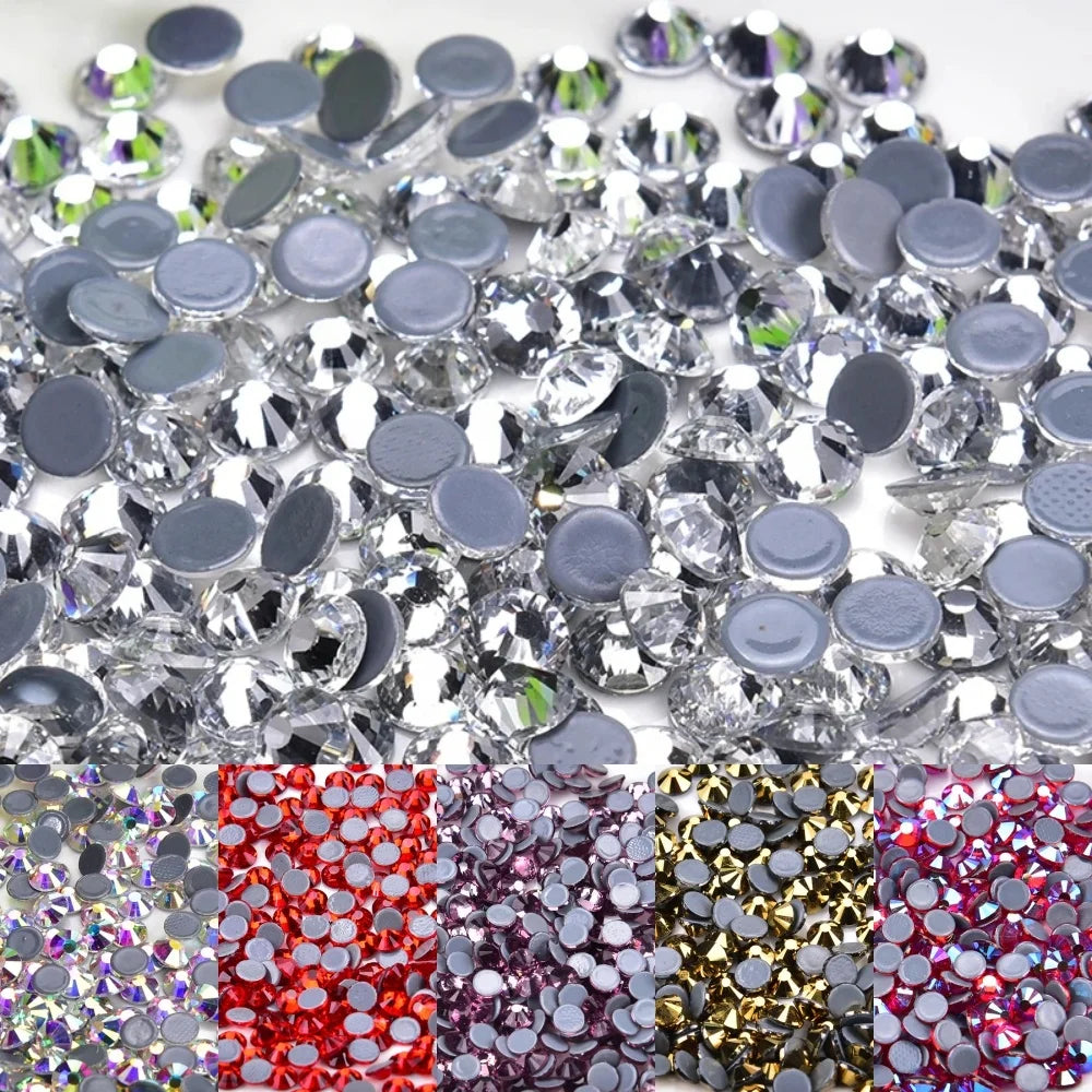 High-quality Colored Flat-bottomed Glass Diamonds Hot Fix Rhinestone Crystal for Nail Stickers Clothing Accessories Wholesale