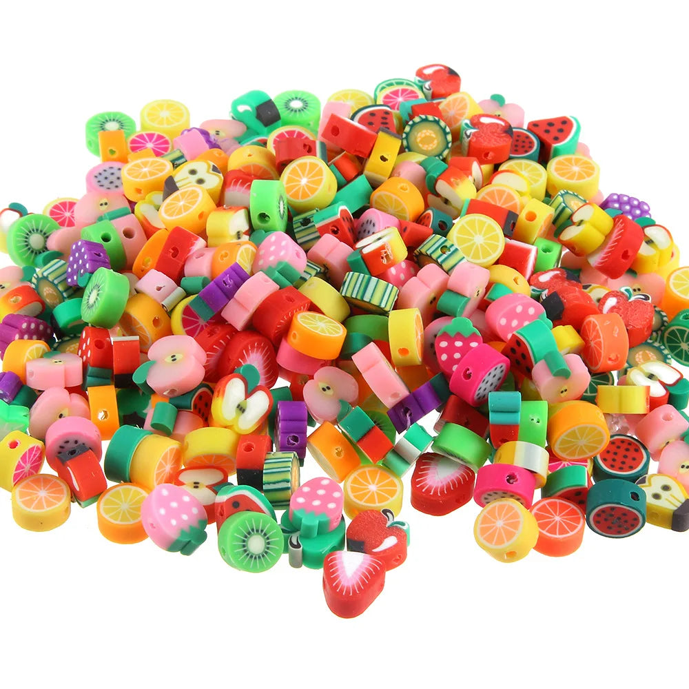 100pcs Mixed Fruit Polymer Clay Spacer Beads for Jewelry Making Necklace Bracelet Earrings Accessories DIY Handmade Crafts