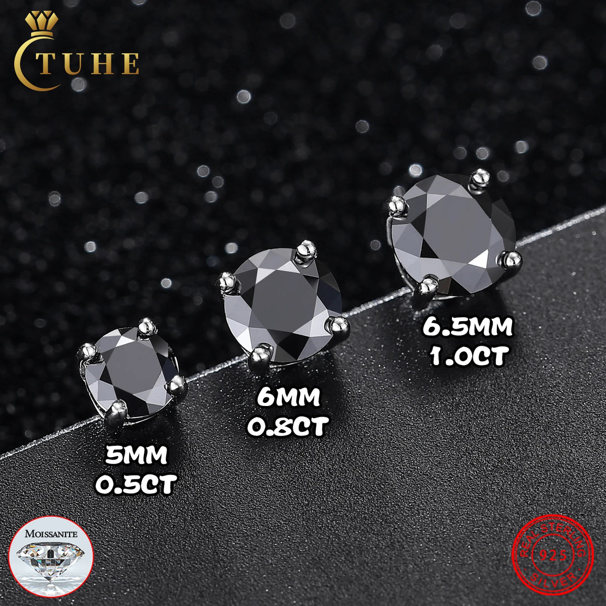 Fine Jewelry Men's 925 Sterling Silver Pass Diamond Tester Black VVS Moissanite Screw Back Solitaire Stud Earrings for Women MegaBDM