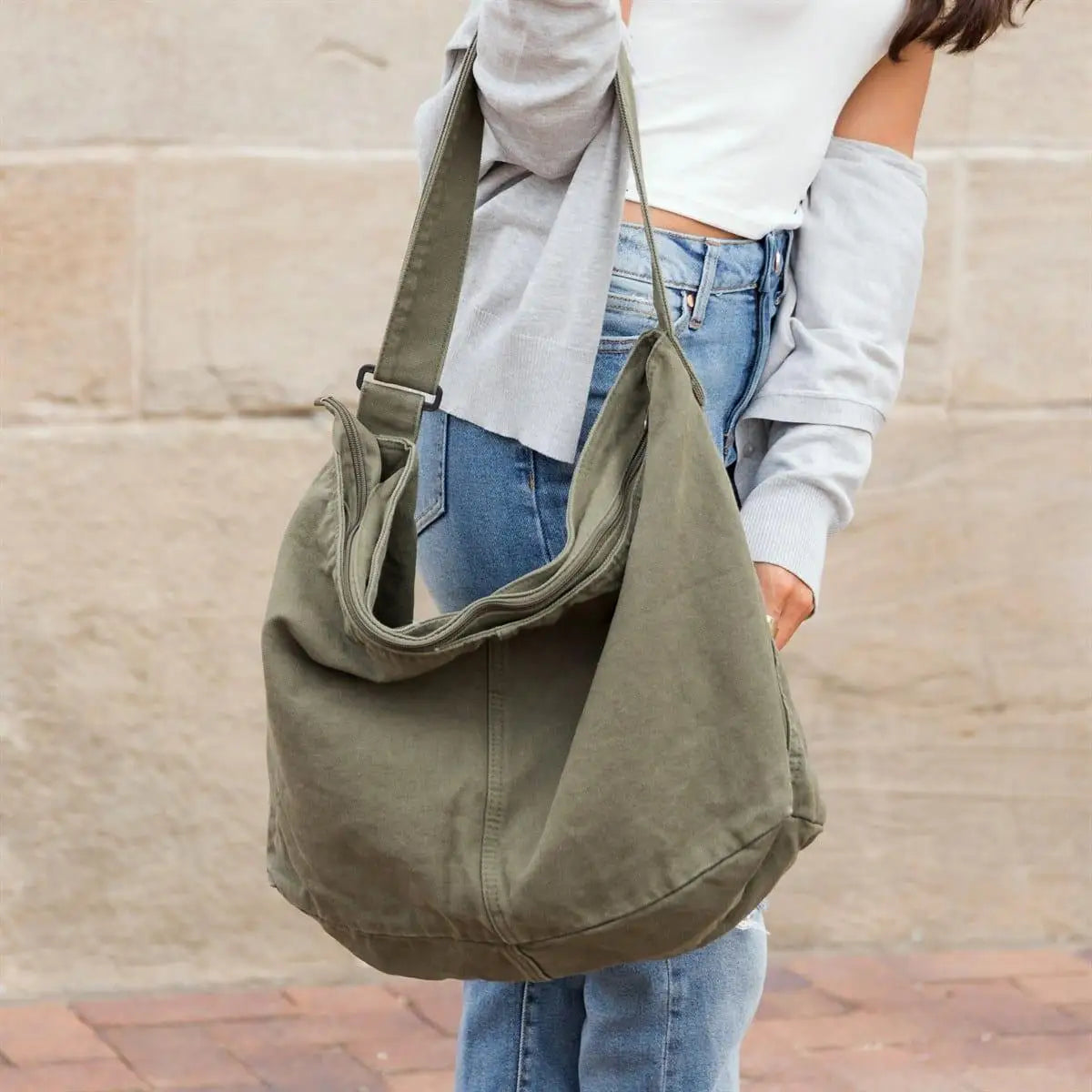 Custom Oversize Canvas Messenger Bag Zipper Closure Carryall Bags for Women Overnight Shoulder Bag JA115