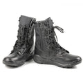 Yakeda Men's Black Leather Boot Lace up Safety Shoes Tactical Gear Tactical Desert Boots Side Zipper